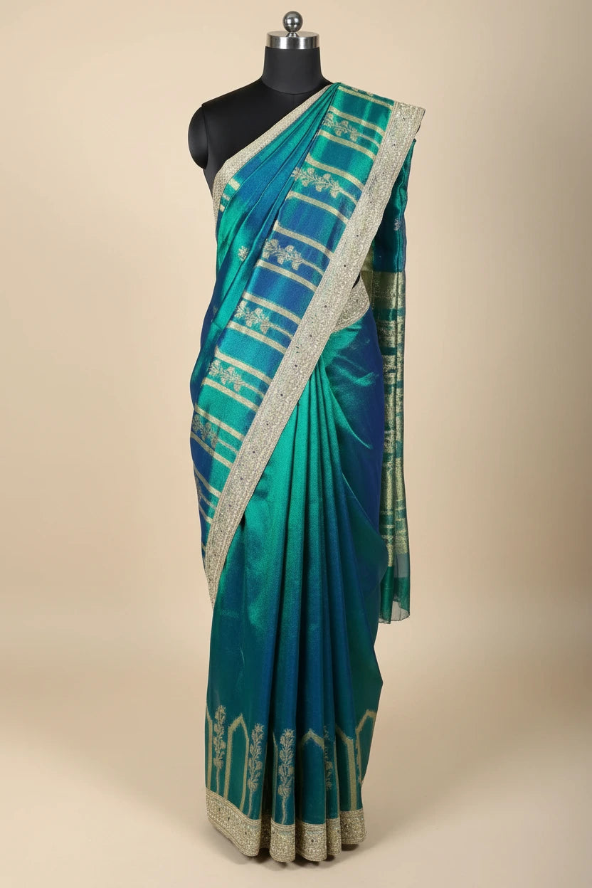 Dhoop Chaon Peacock Heritage Tissue Silk Designer Lace Work Banarasi Saree