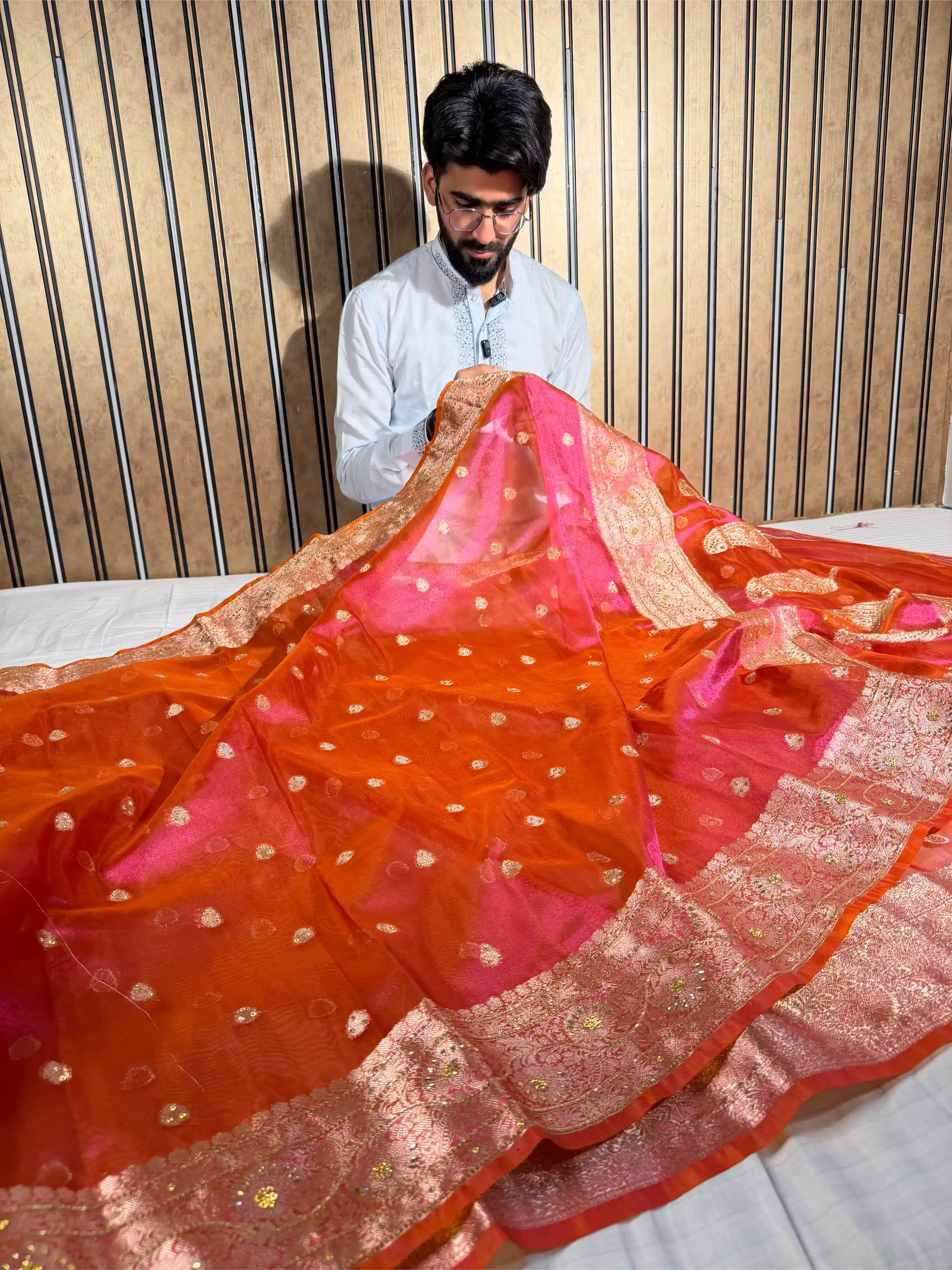 Dhoop Chaon Pink Heritage Tissue Silk Handwork Banarasi Saree