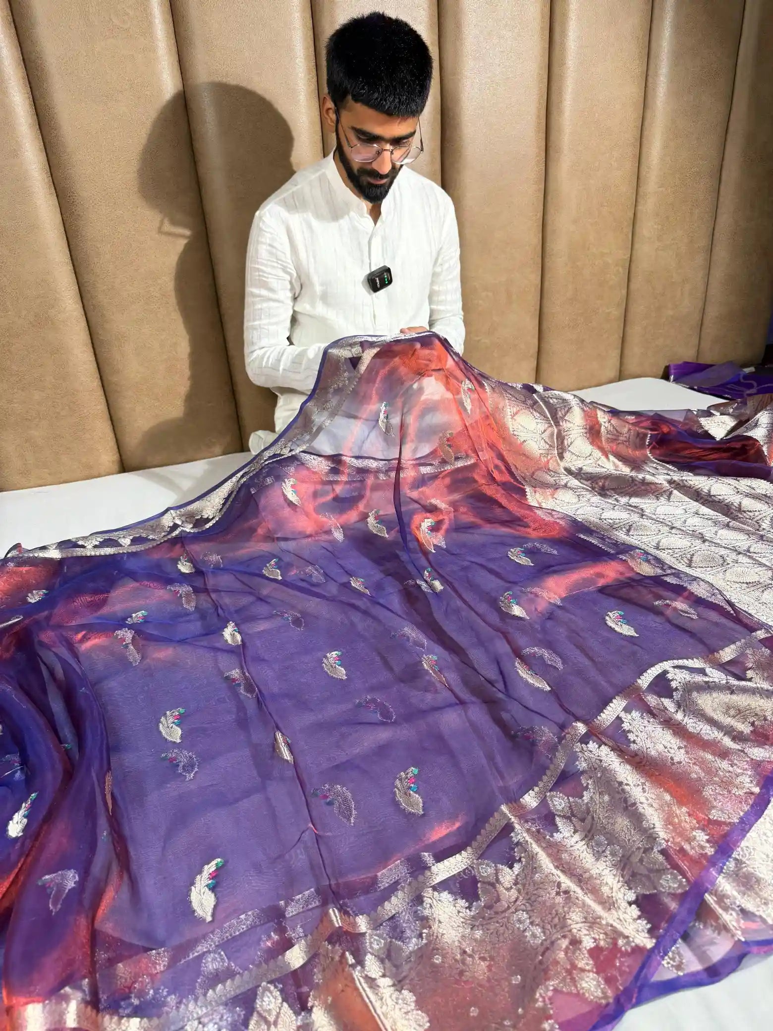 Dhoop Chaun Baigani Shade 100% Pure Tissue Silk Banarasi Saree