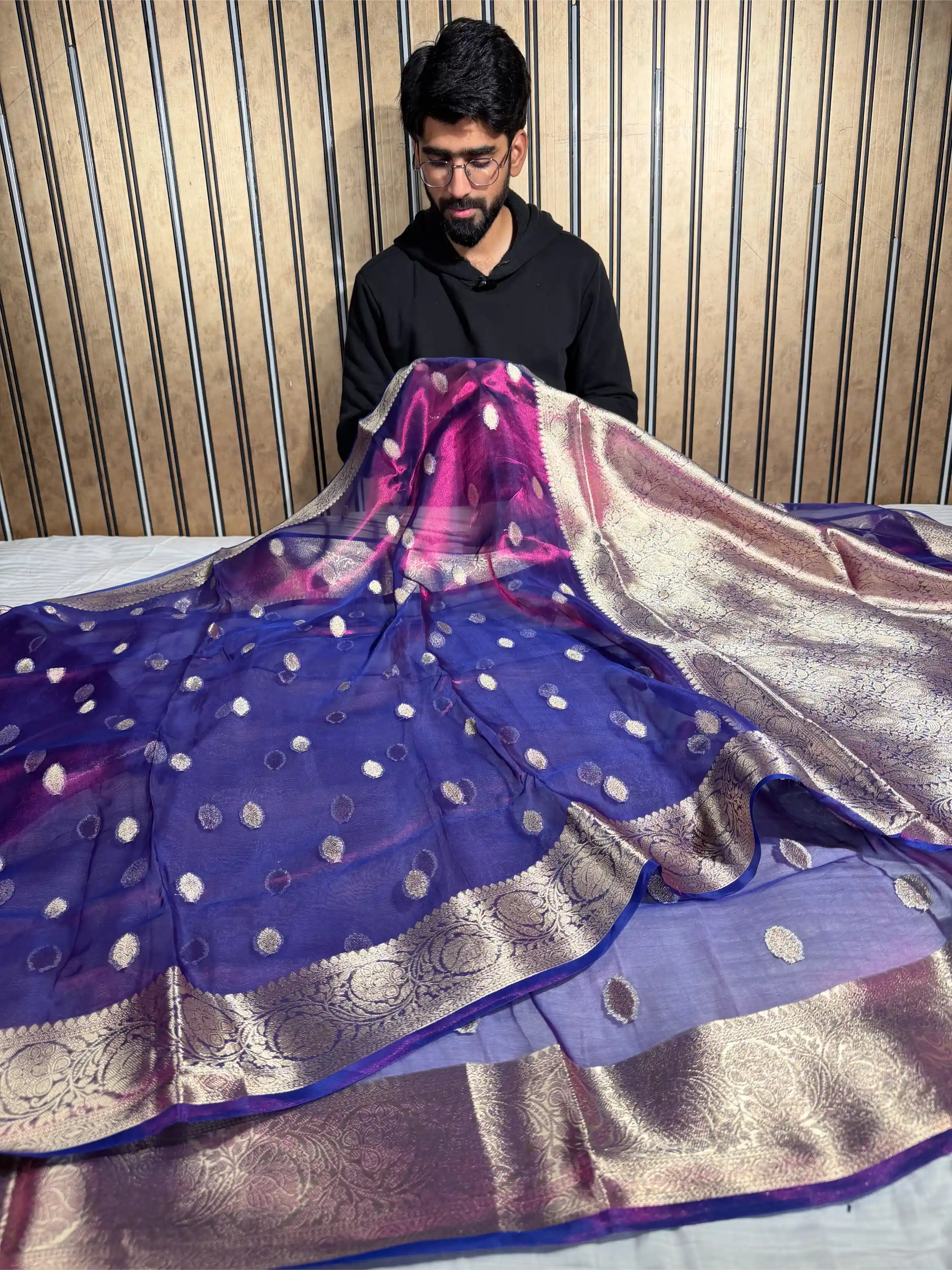 Dhoop Chaon Baigani Pure Tissue Silk Banarasi Saree