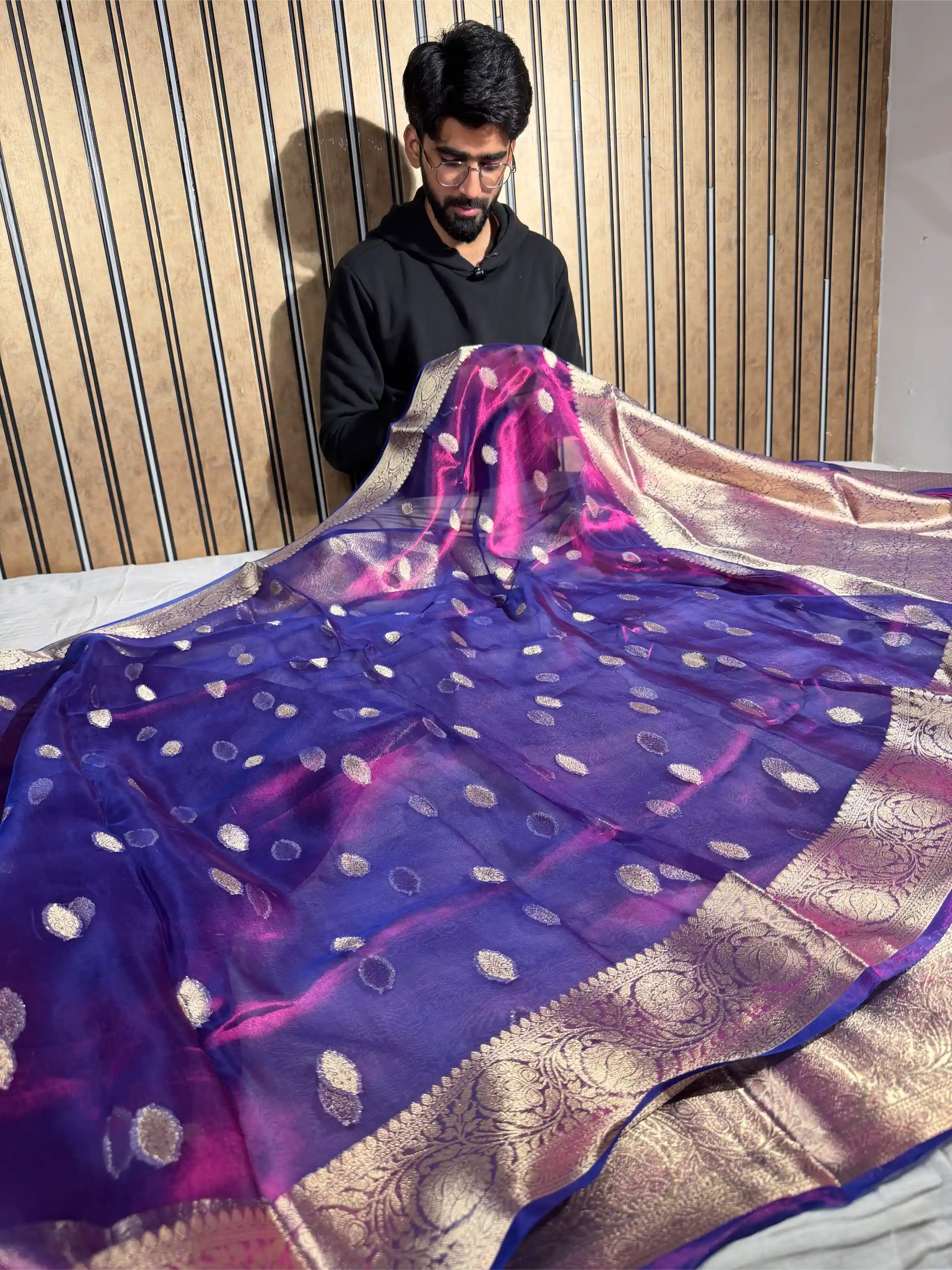 Dhoop Chaon Baigani Pure Tissue Silk Banarasi Saree