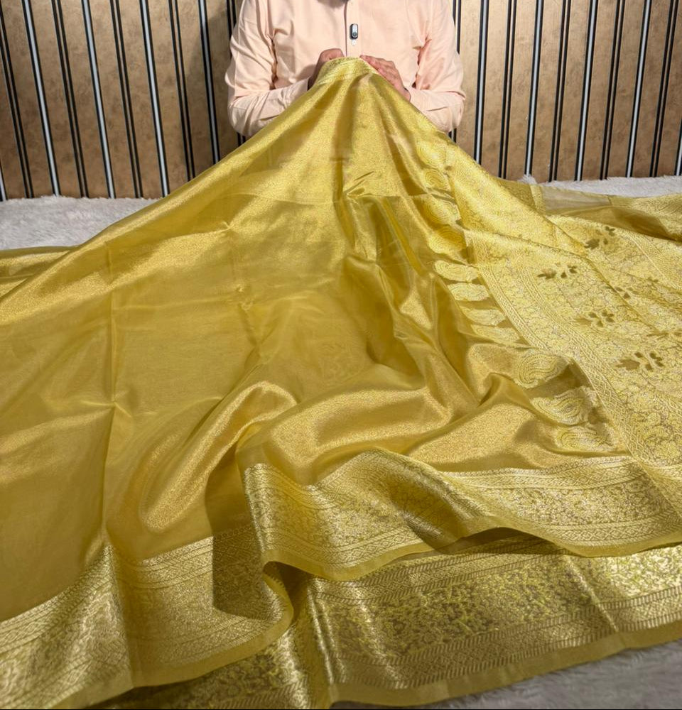 Dhoop Chaon Mustard Gold Soft Tissue Silk Banarasi Saree