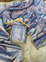 Dual Shaded Glass Tissue Silk Banarasi Saree with Designer Lace Work