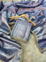 Dual Shaded Glass Tissue Silk Banarasi Saree with Designer Lace Work