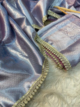 Dual Shaded Glass Tissue Silk Banarasi Saree with Designer Lace Work