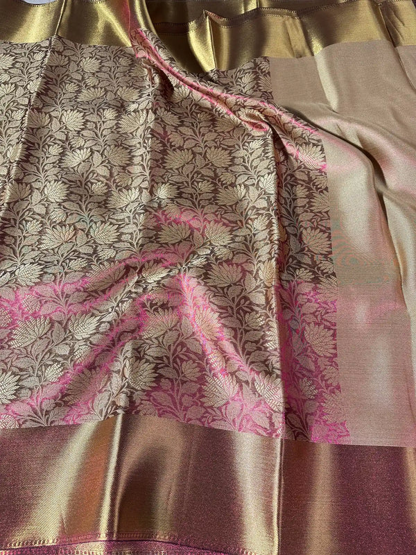 Dual Shaded Glass Tissue Silk Zari Floral Banarasi Saree