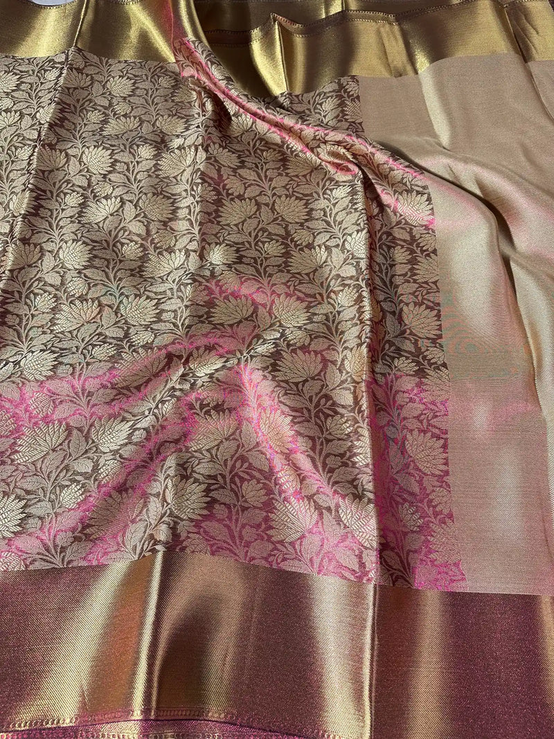 Dual Shaded Glass Tissue Silk Zari Floral Banarasi Saree
