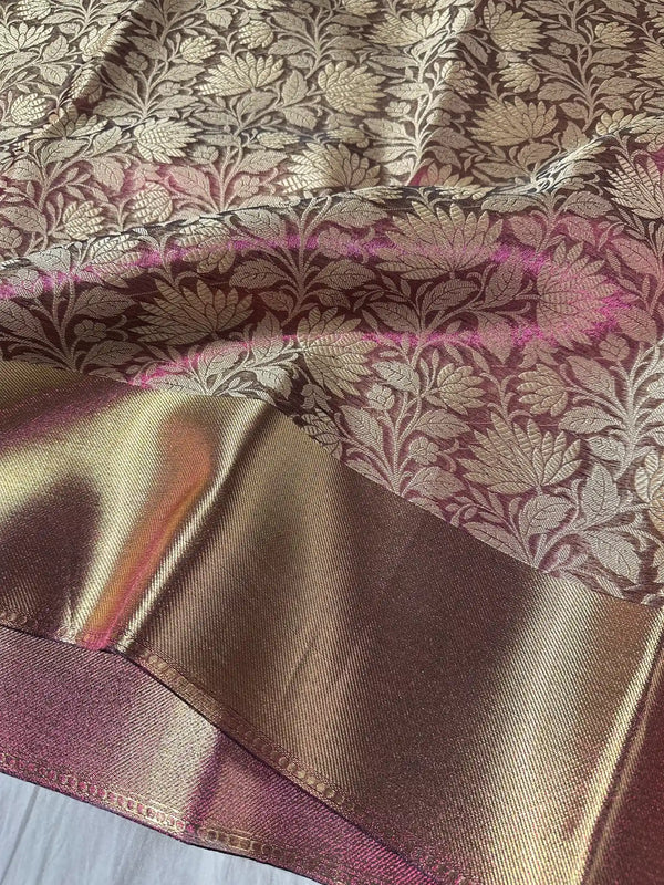 Dual Shaded Glass Tissue Silk Zari Floral Banarasi Saree