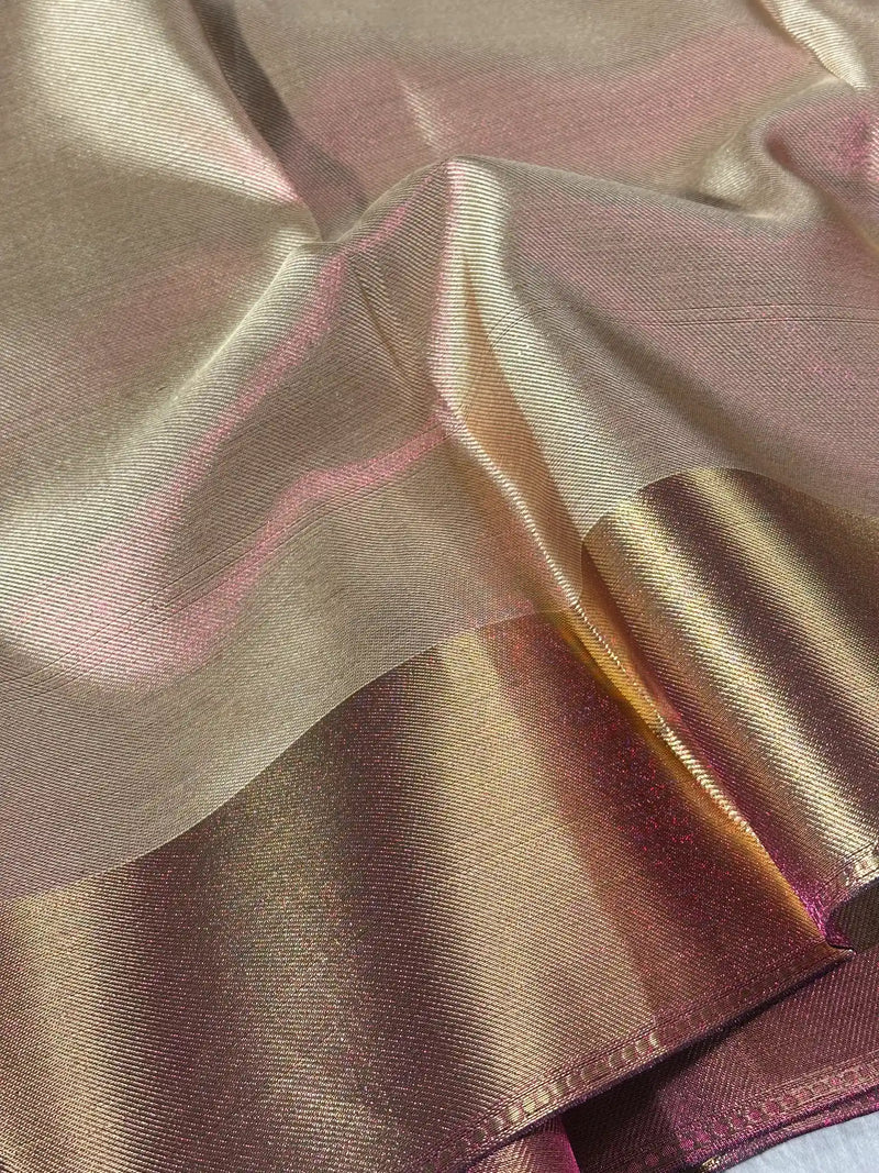 Dual Shaded Glass Tissue Silk Zari Floral Banarasi Saree