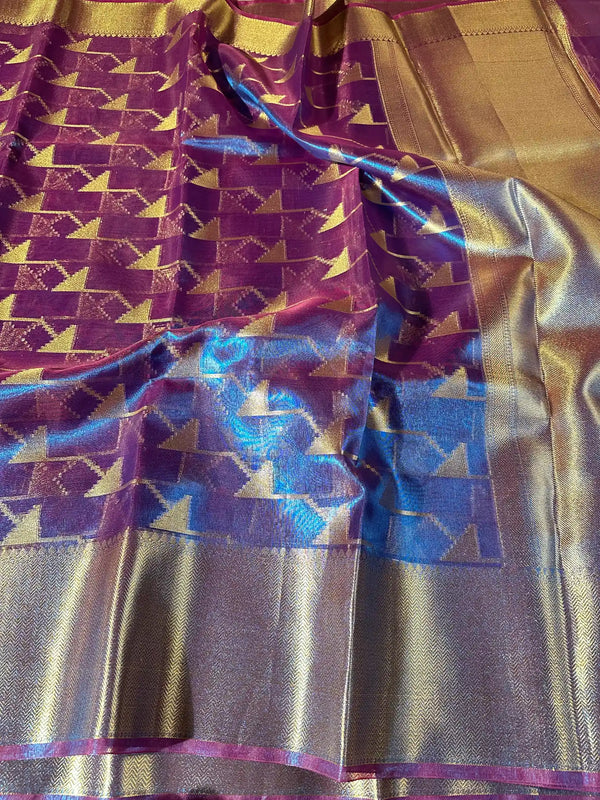 Dual Shaded Heritage Tissue Silk Banarasi Saree