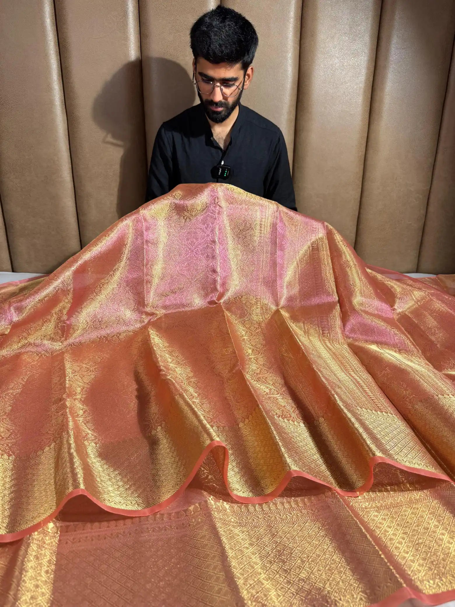 Dual Shaded Pink Glass Tissue Silk Banarasi