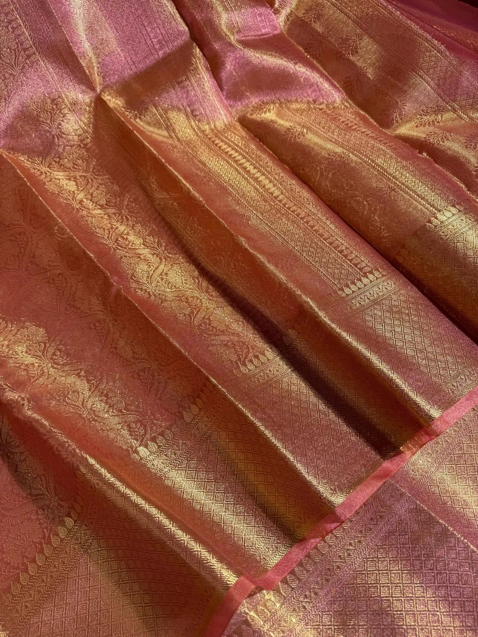 Dual Shaded Pink Glass Tissue Silk Banarasi