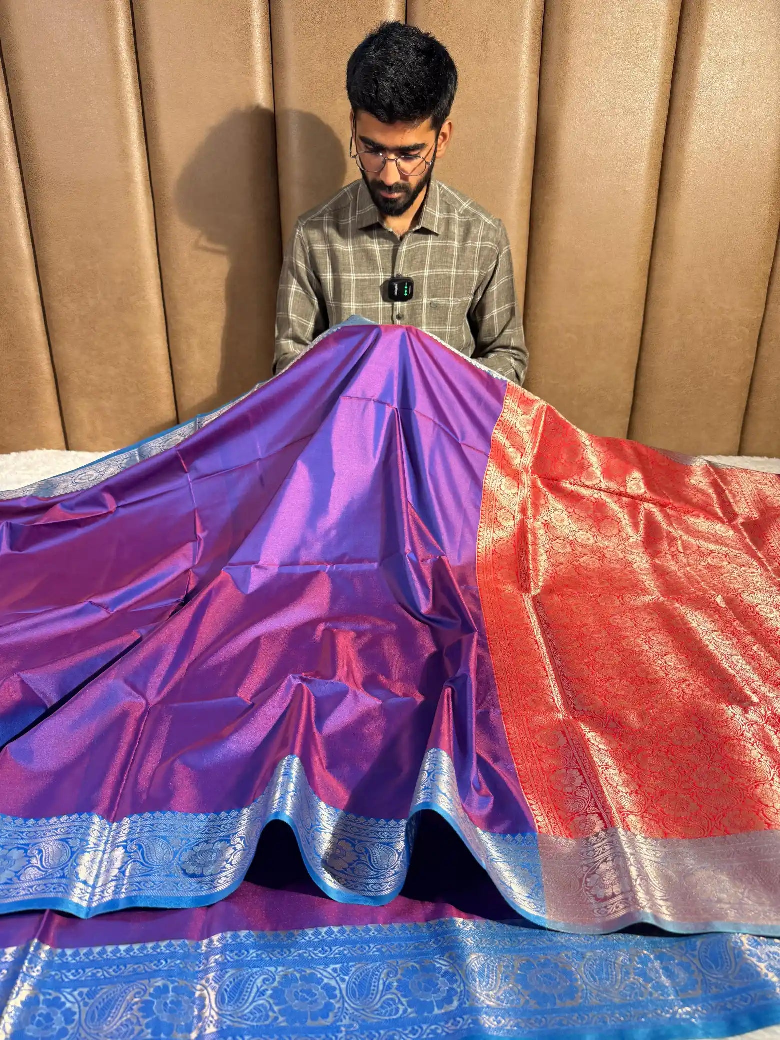 Dual Shaded Purple Semi Katan Silk Banarasi Saree