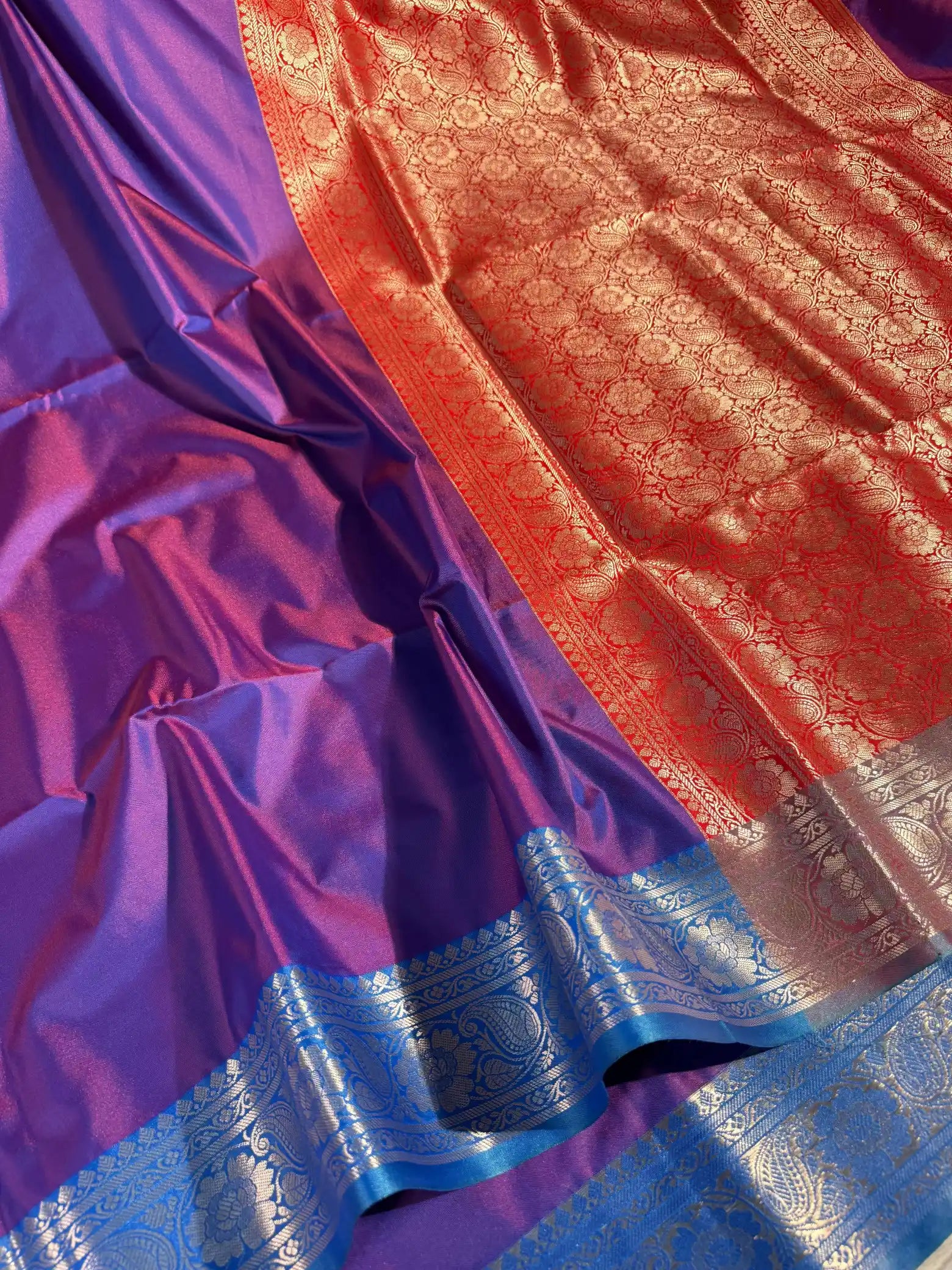 Dual Shaded Purple Semi Katan Silk Banarasi Saree