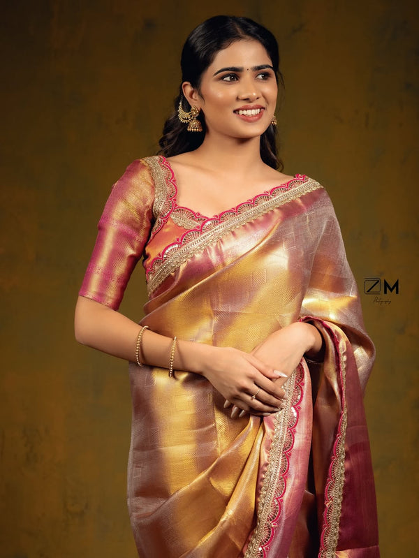 Dual Shaded Kanjivaram Tissue Silk Designer Saree