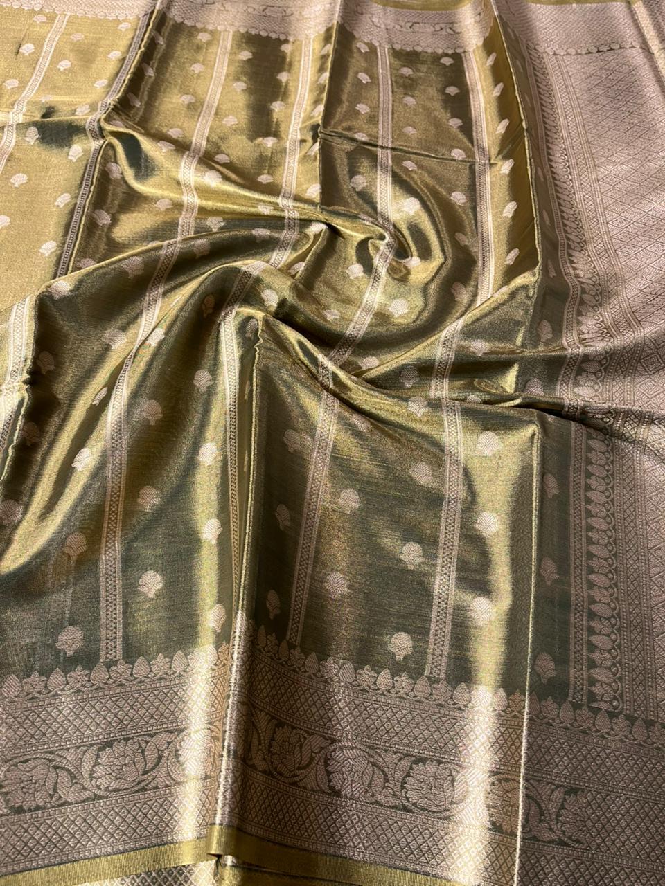 Dusty Gold Katan Tissue Silk Banarasi saree