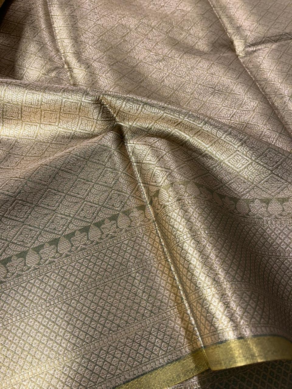 Dusty Gold Katan Tissue Silk Banarasi saree