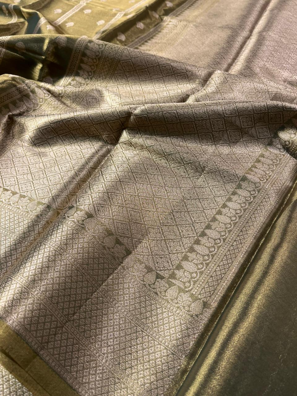 Dusty Gold Katan Tissue Silk Banarasi saree