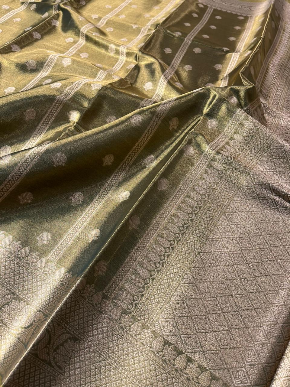 Dusty Gold Katan Tissue Silk Banarasi saree