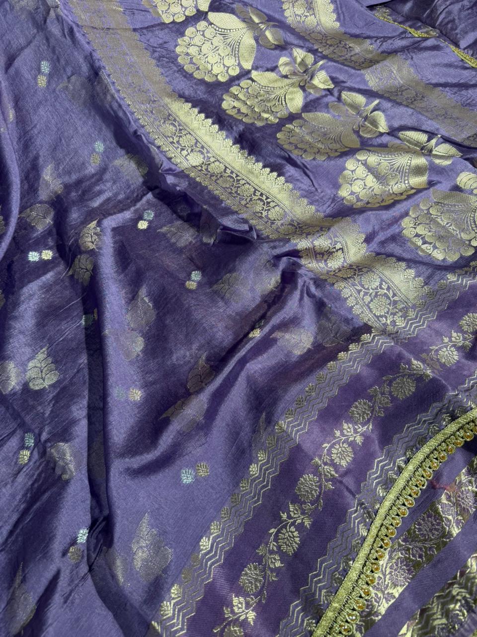 Dusty Lavender Premium Dupion Silk Lace Work Saree