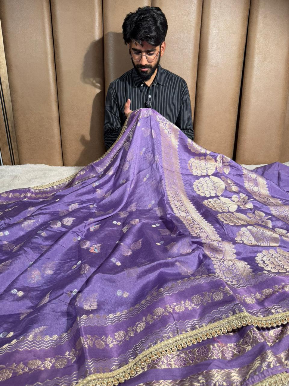 Dusty Lavender Premium Dupion Silk Lace Work Saree