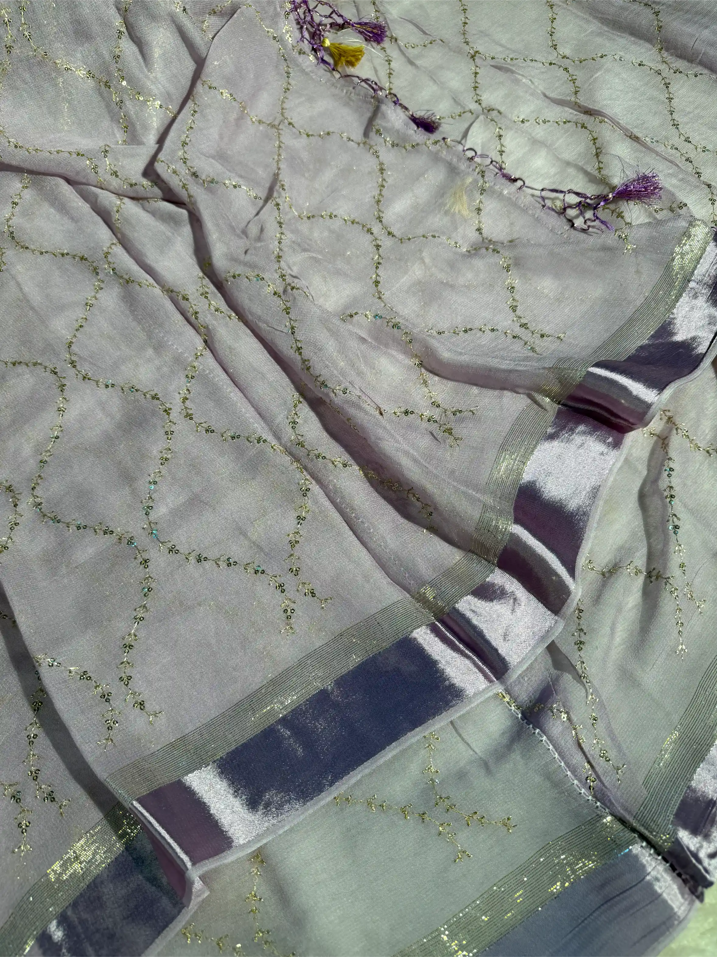 Dusty Lavender Viscose Georgette Silk Embroidered Saree