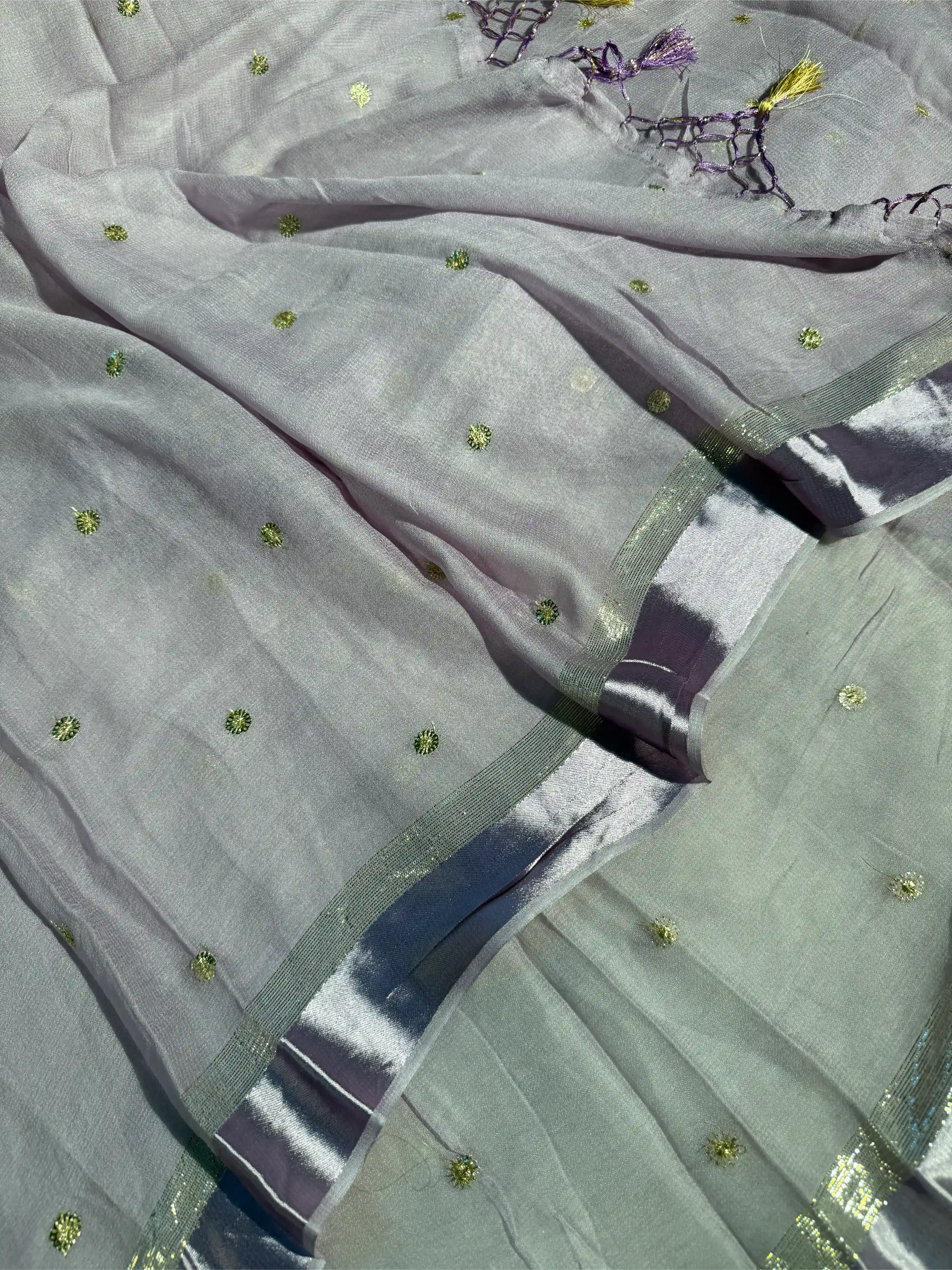 Dusty Lavender Viscose Georgette Silk Embroidered Saree