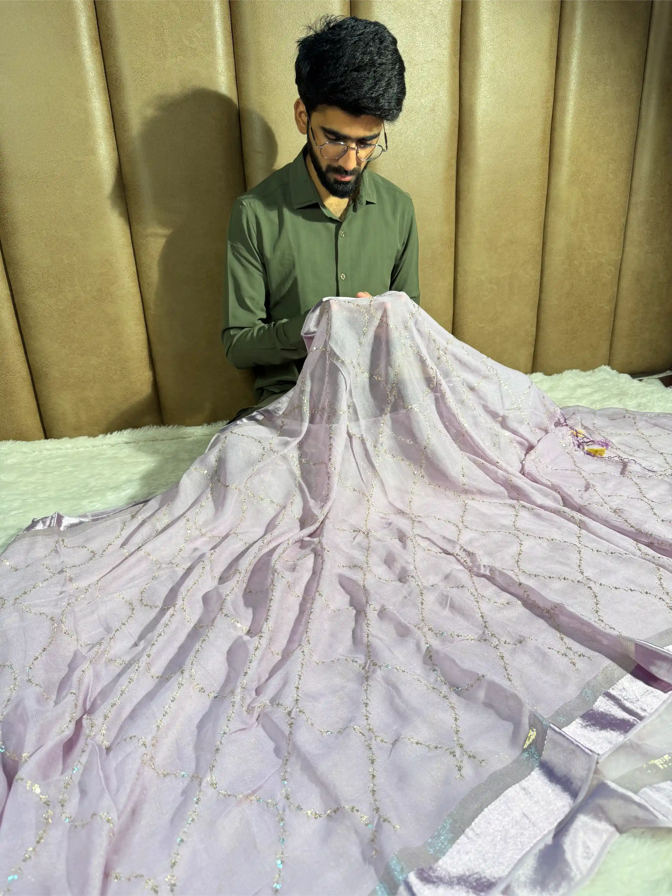 Dusty Lavender Viscose Georgette Silk Embroidered Saree