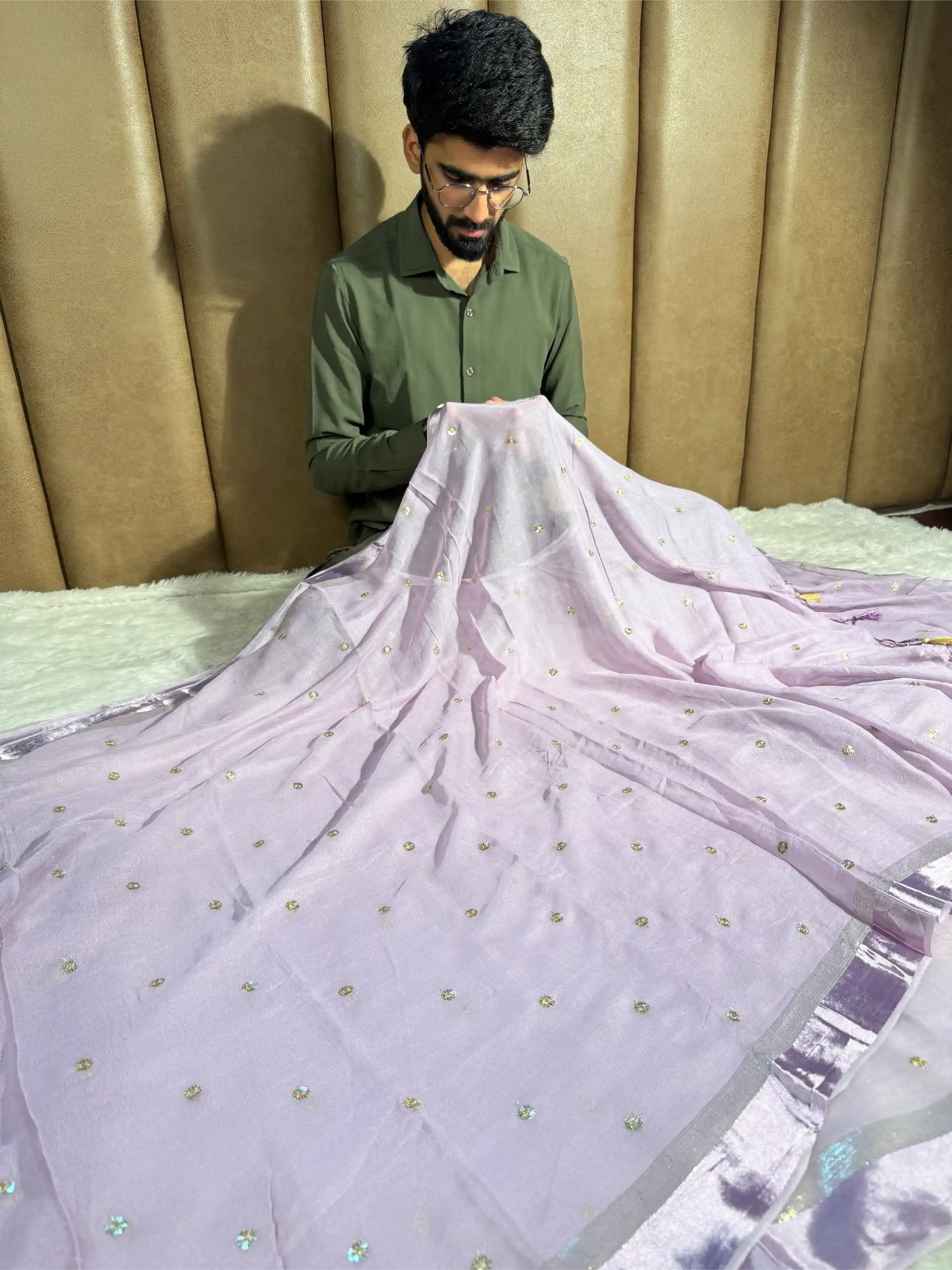 Dusty Lavender Viscose Georgette Silk Embroidered Saree