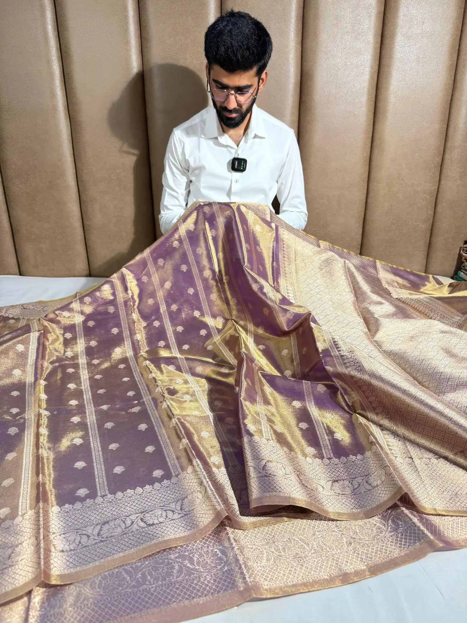 Dusty Navy Kathan Tissue Silk Zari Buta Banarasi Saree