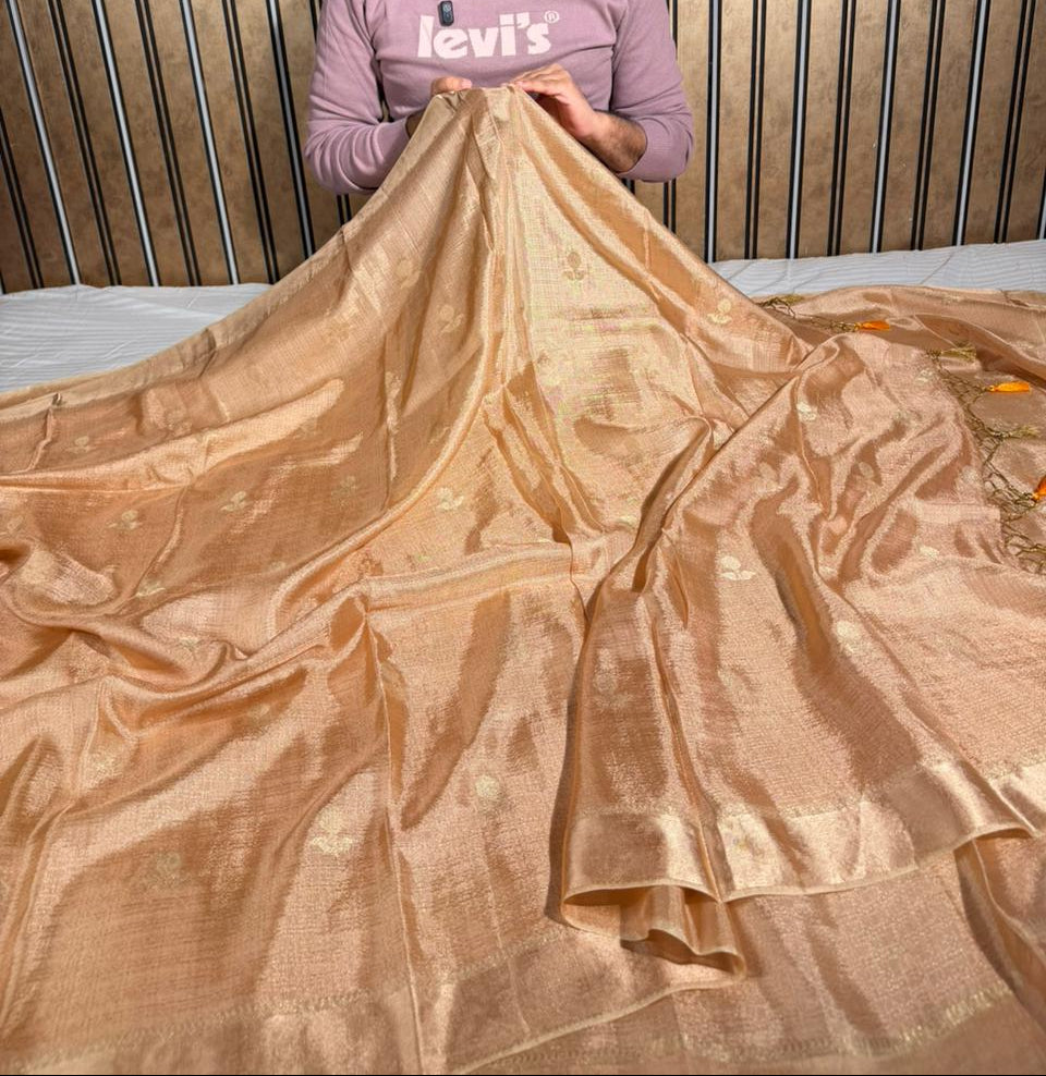 Dusty Peach Extremely Soft Georgette Silk Banarasi Saree 