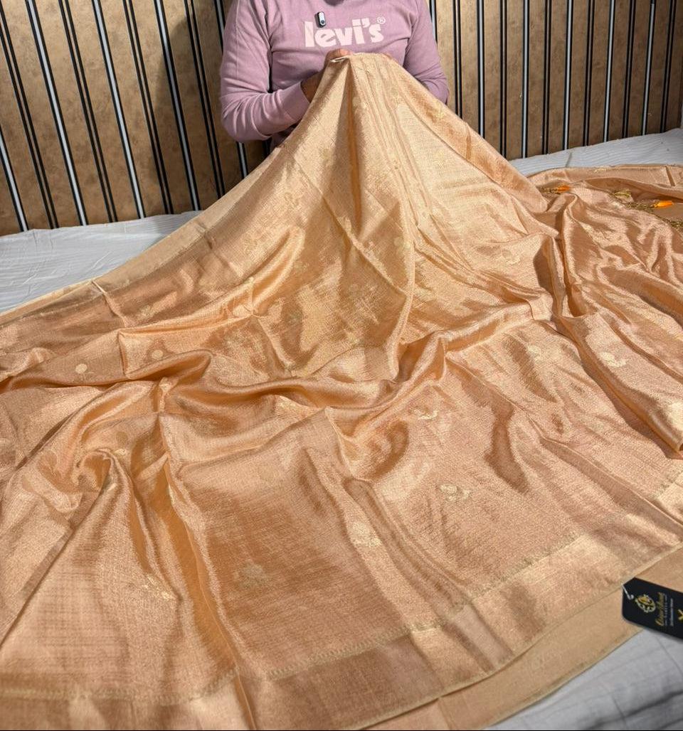 Dusty Peach Extremely Soft Georgette Silk Banarasi Saree 