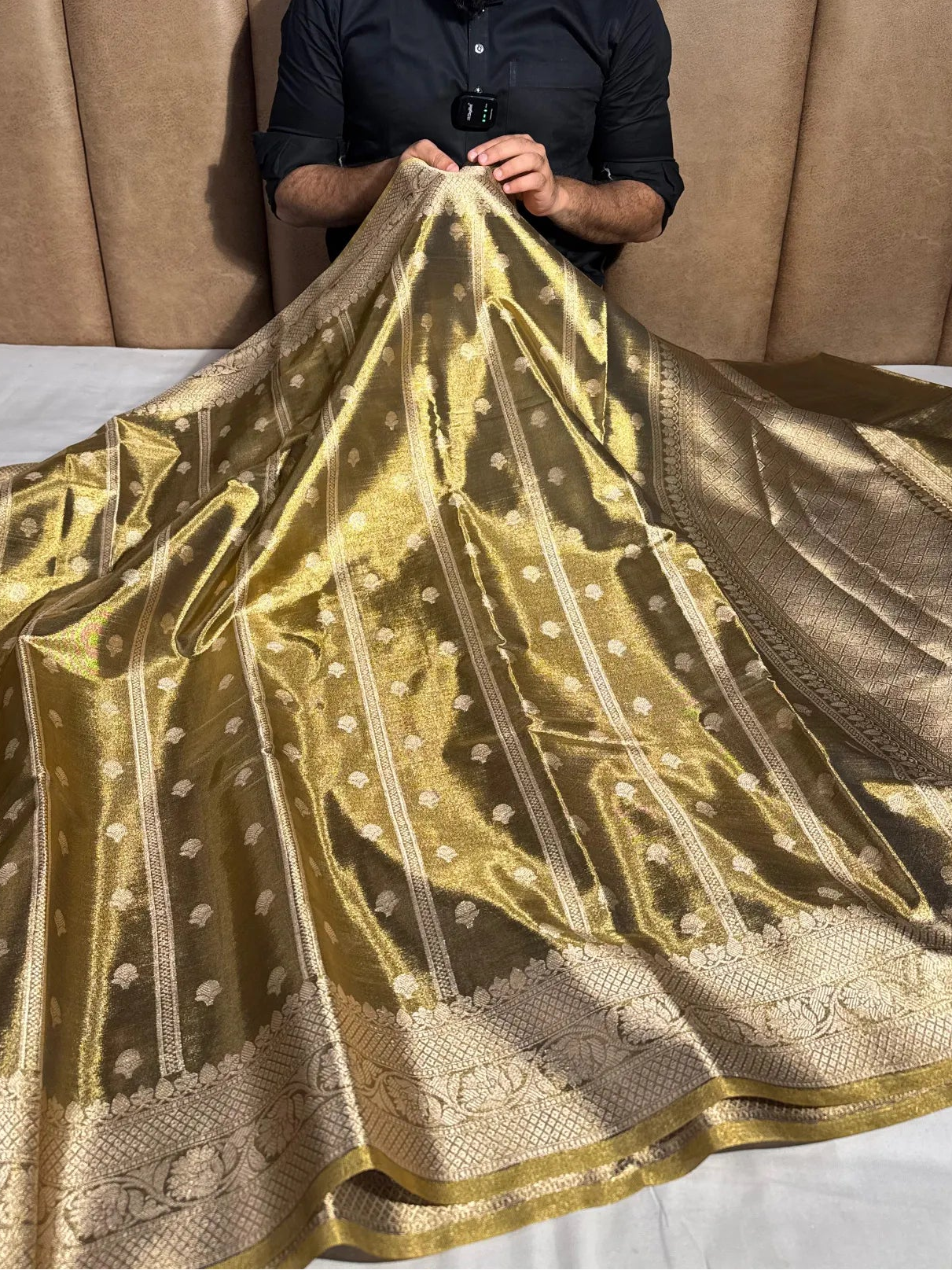 Dusty gold katan tissue silk Banarasi saree
