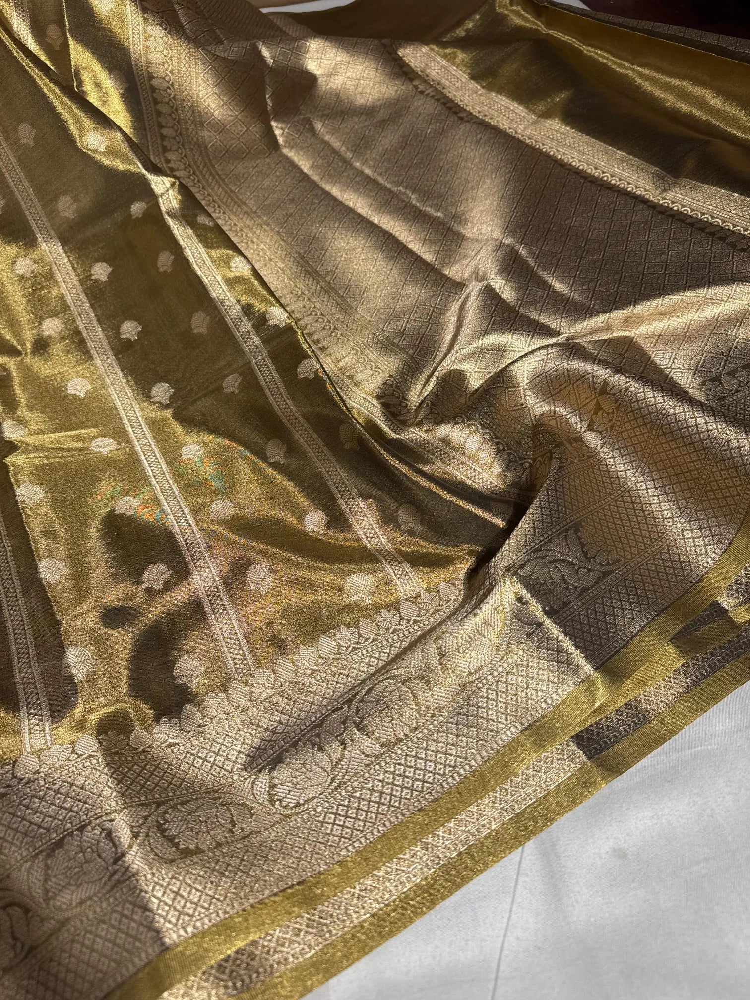 Dusty gold katan tissue silk Banarasi saree