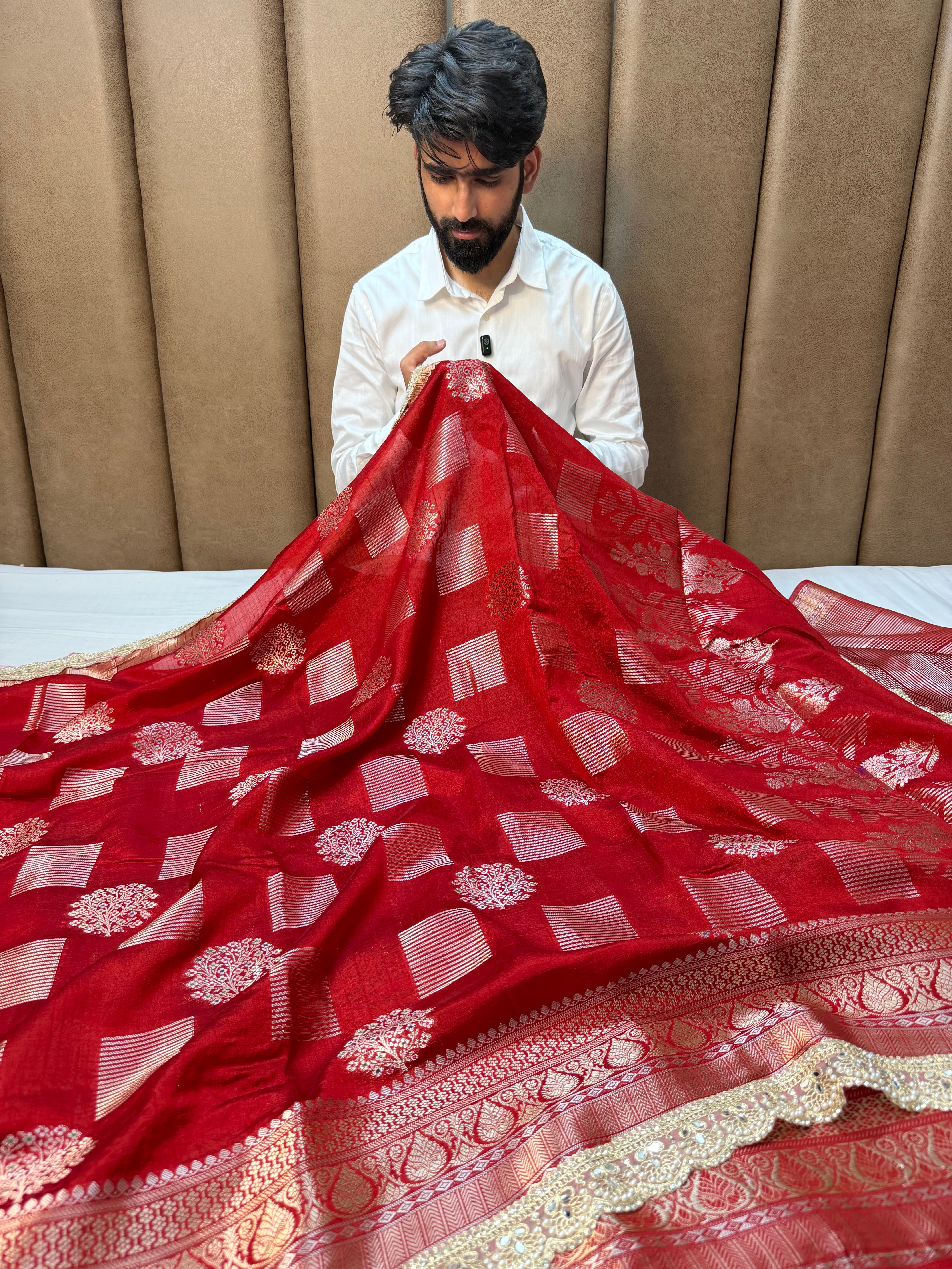 Bridal Red Dupion Silk Premium Designer Saree
