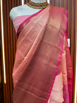 Peach Kanchi Kora Ready to Wear Banarasi Saree