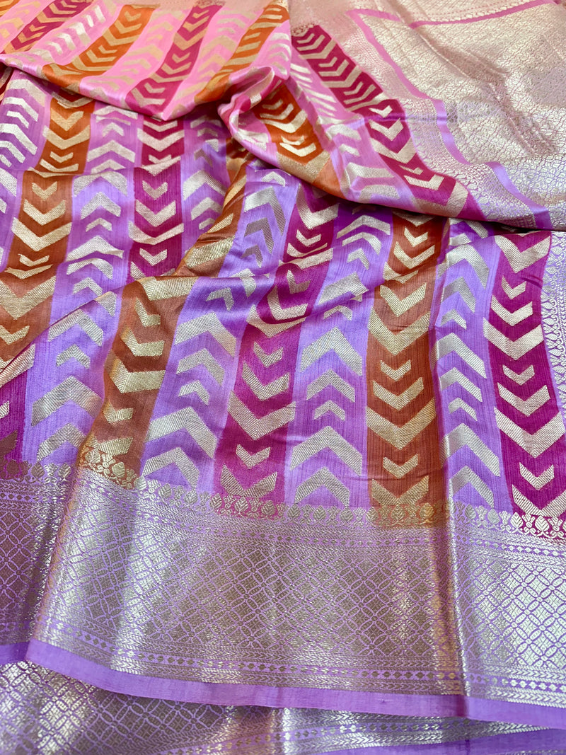 Lavender Handbrush Pure Chiniya Silk Saree