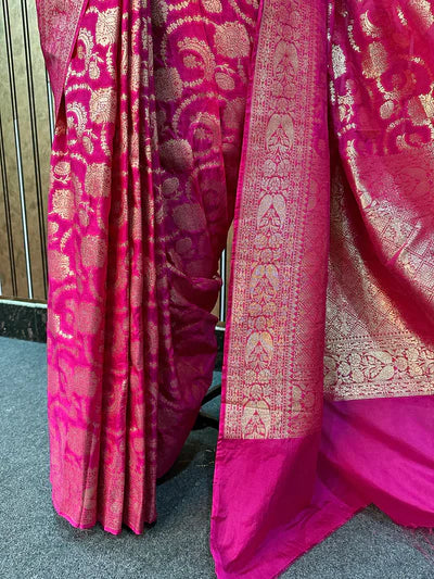 Floral Rani Pink Georgette Katan Silk
