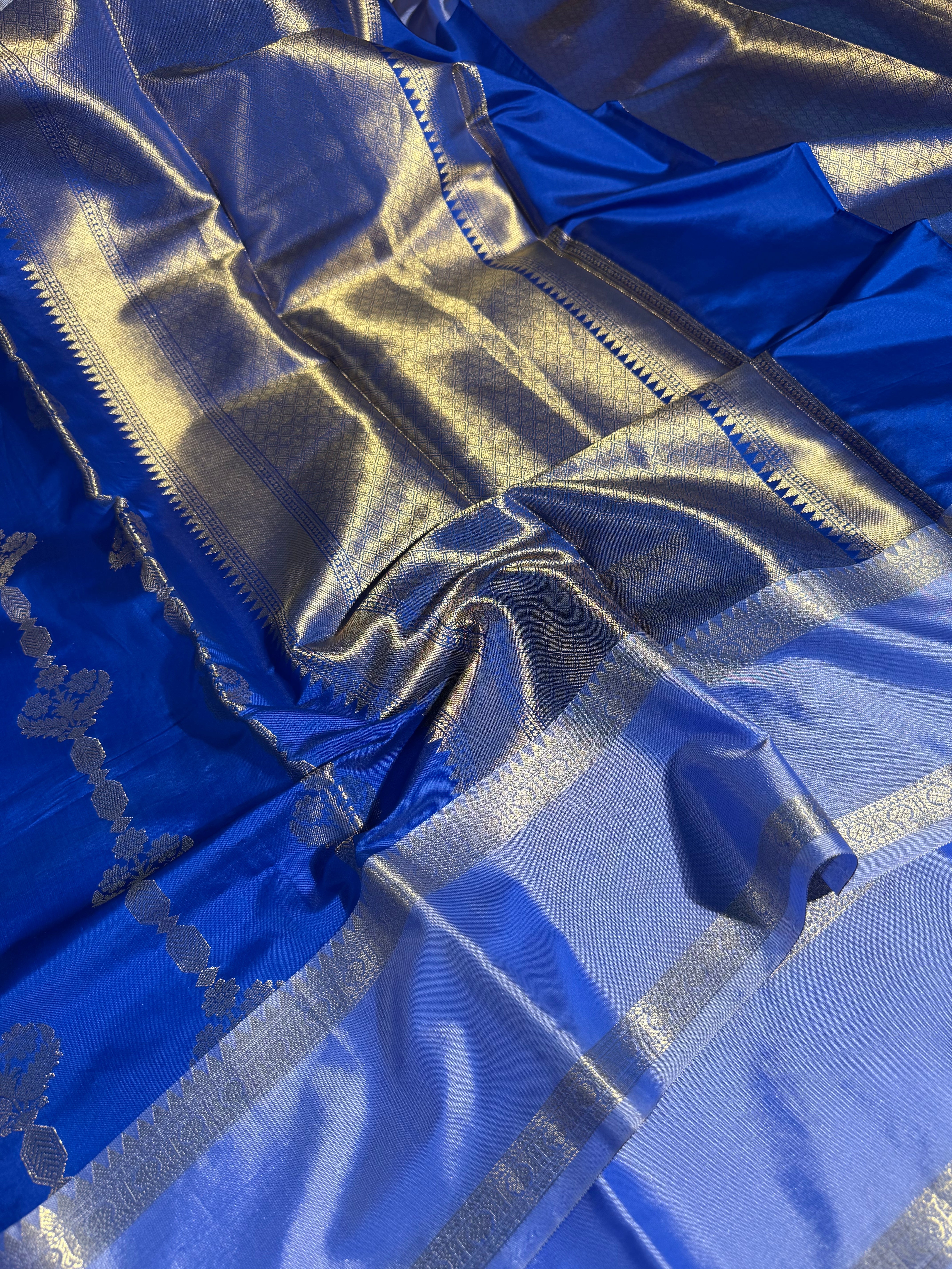 Royal Blue Semi Katan Traditional Banarasi Saree