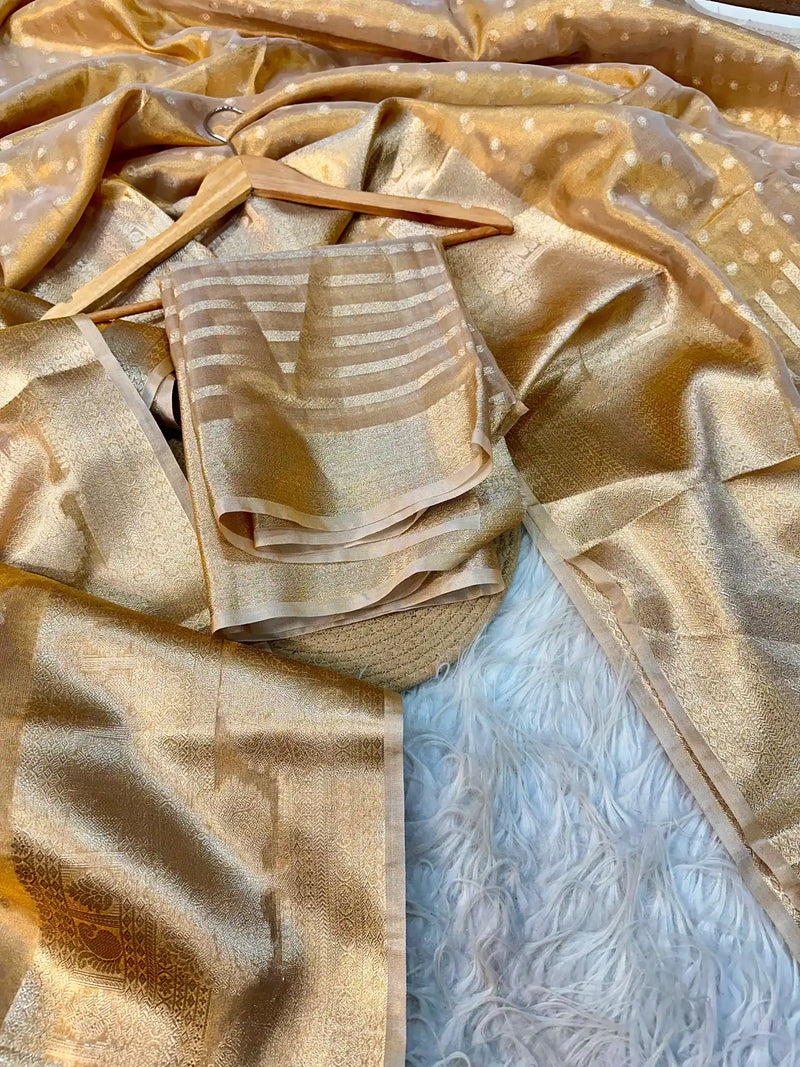 Eccentric Copper Gold Tissue Silk Banarasi Saree