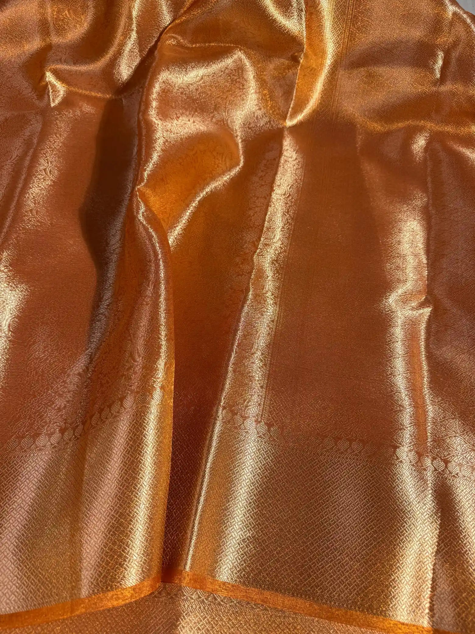 Metallic Orange Tissue Silk Kanjivaram Brocade Banarasi Saree