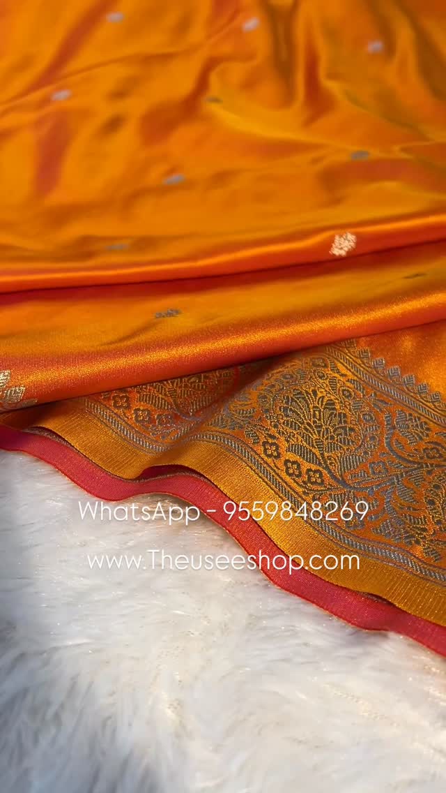 Eccentric Metallic Orange Shade Mashru Katan Silk Banarasi Saree with Traditional Zari Buti Weave