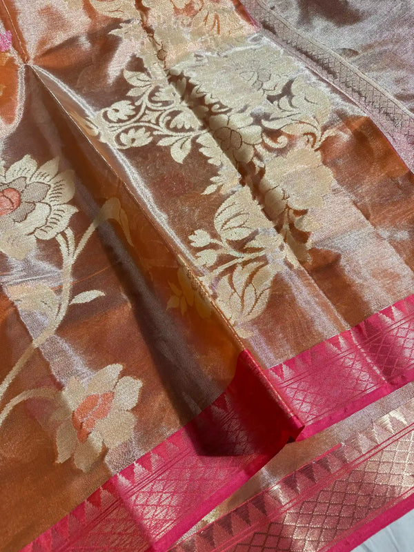 Metallic Orange Tissue Silk Heritage Grand Weave Banarasi Saree