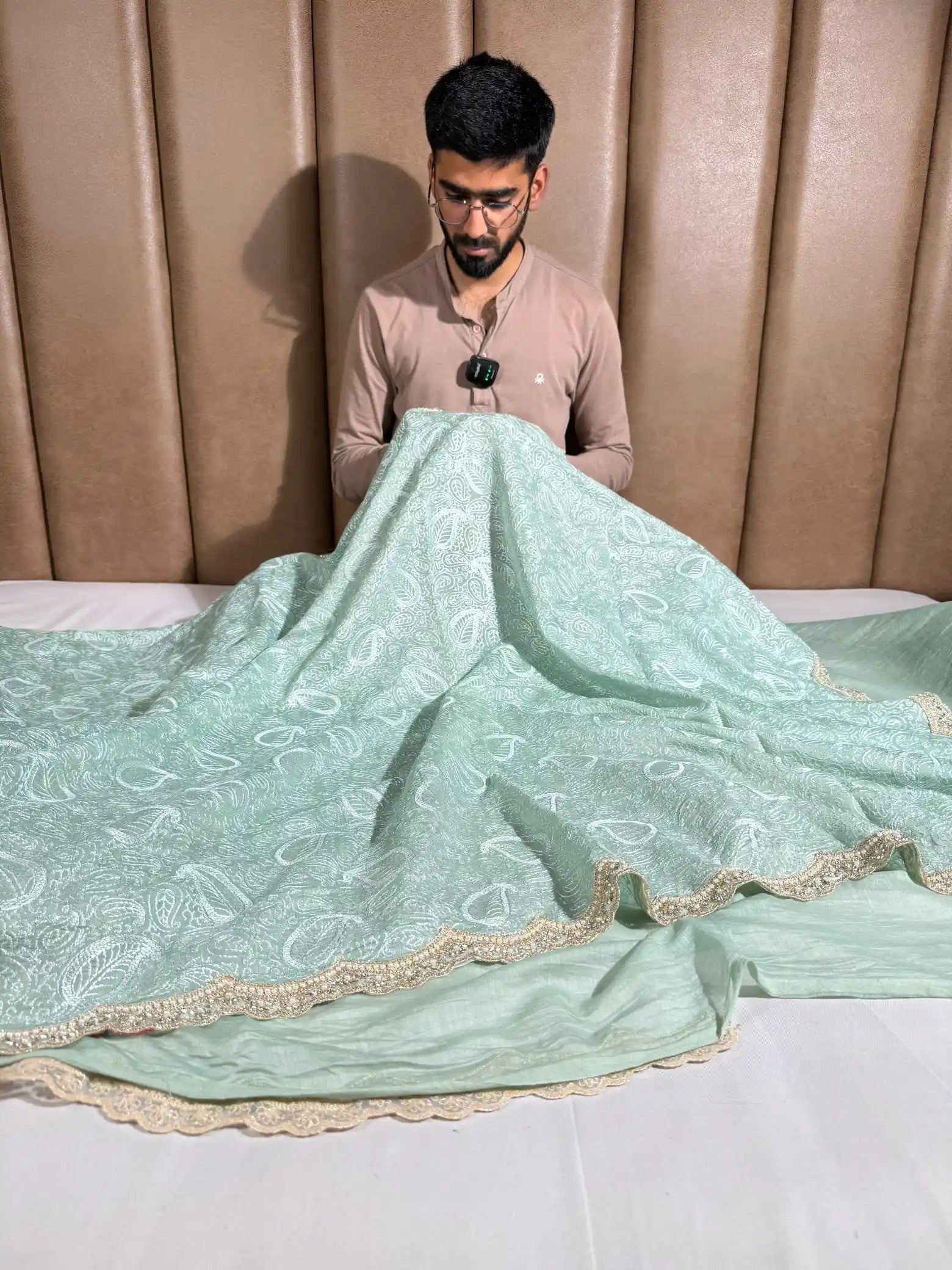 Mint Green Pure Mul Cotton Chikankari Embroidery Saree 