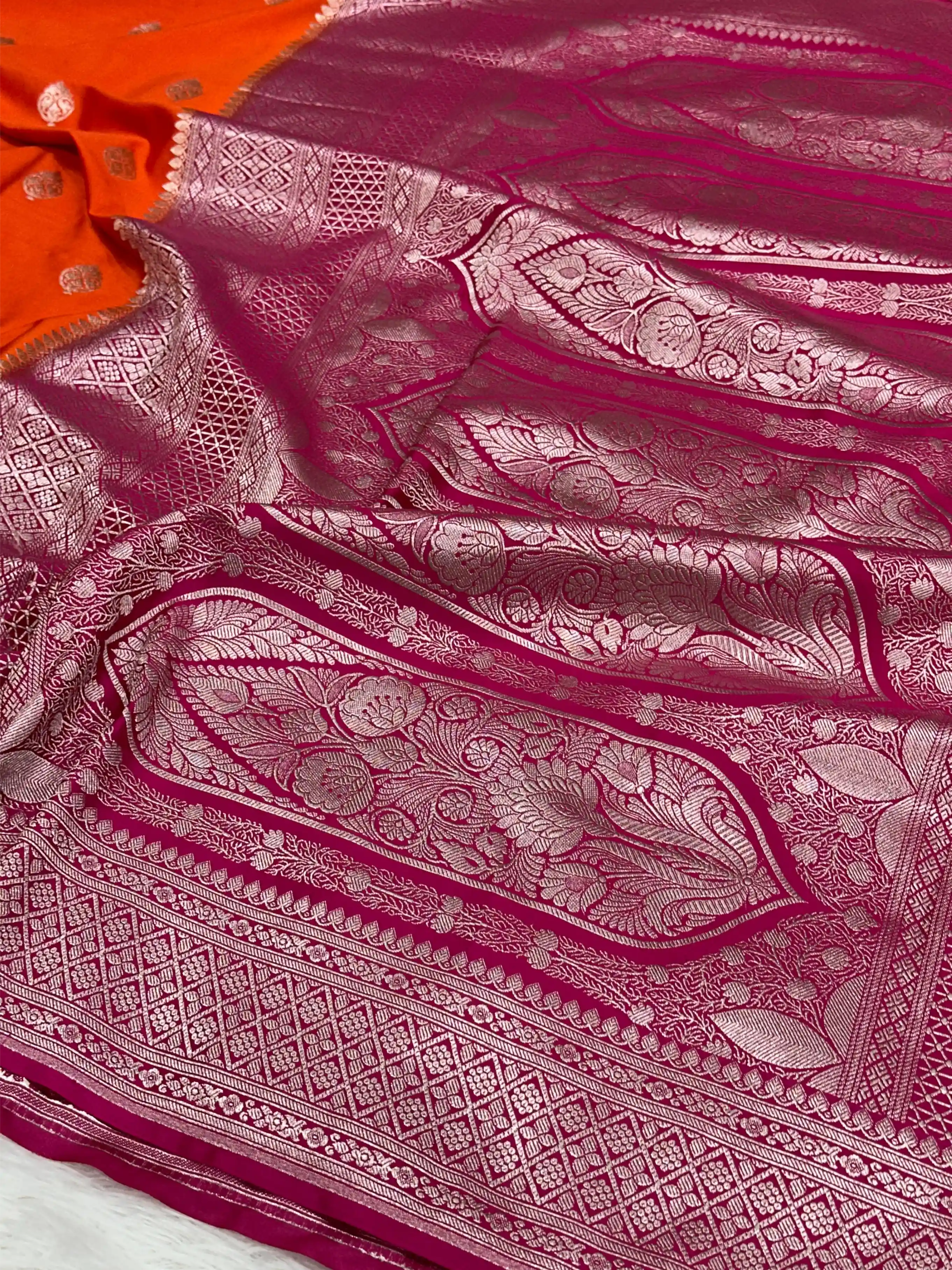 Orange Mashru Katan Silk Buta Work Banarasi Saree
