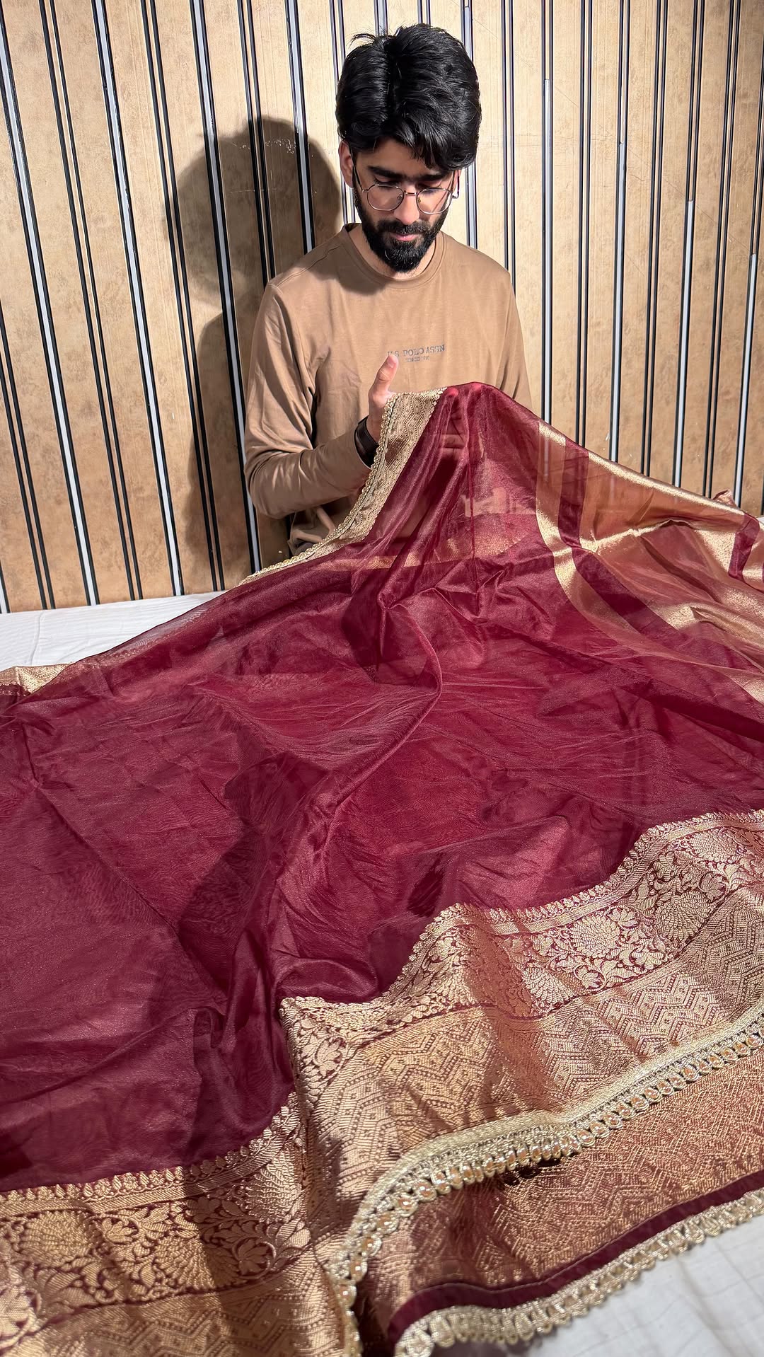 Eccentric Wine Shade Kora Organza Banarasi Saree with Designer Premium Lace Attached