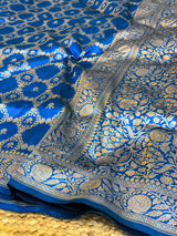 Electric Blue Pure Katan Silk Banarasi Saree