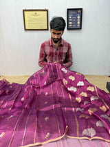 Electric Rani Pink Handwoven Pure Tissue Silk Banarasi Saree