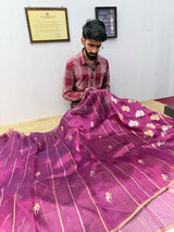 Electric Rani Pink Handwoven Pure Tissue Silk Banarasi Saree