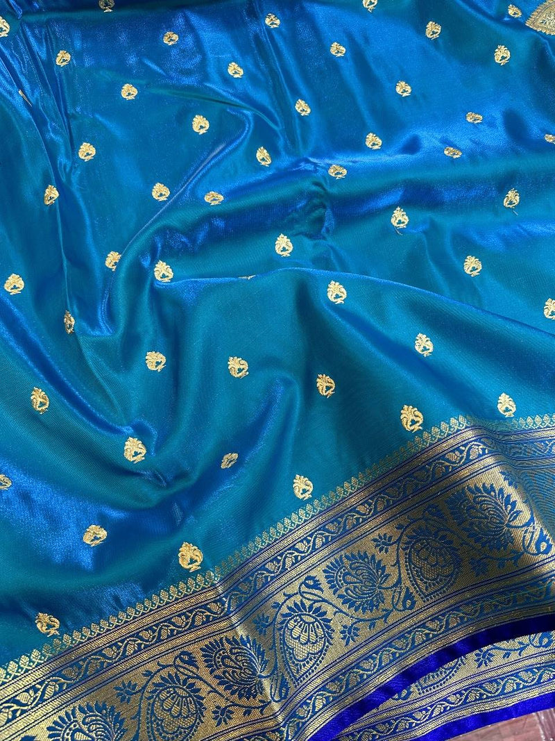 Electric Blue Satin Silk Embroidered Saree